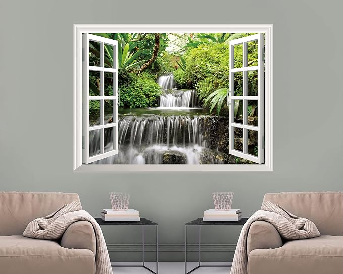 FLFK Fake Window Wall Sticker - Waterfall Faux Window Wall Mural for Wall Decor, Stick and Peel Wall Decals,32"x48",Set of 2 Sheets - Image 3