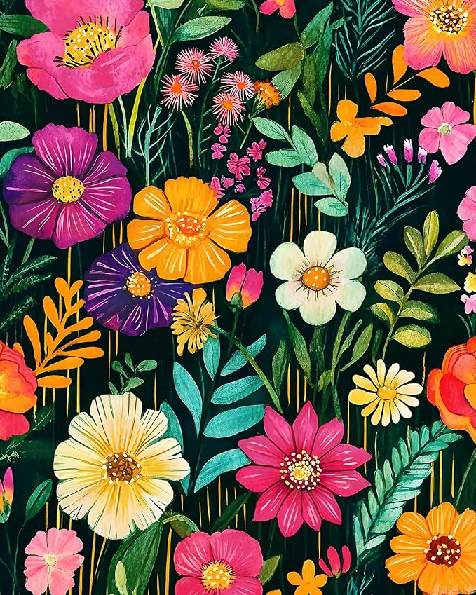 BOKEBEVE Floral Wallpaper Peel and Stick Boho Green Colorful 17.5 x 78.5In | Removable Self Adhesive Renter Friendly Vintage Flower Wall Paper for Bedroom Bathroom Living Room Feature Accent Wall by BOKEBEVE