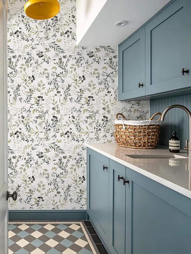 Heroad Green Leaf Wallpaper Peel and Stick Vintage Botanical Floral Contact Paper 17.3''x196'' Neutral Farmhouse Wall Paper Self Adhesive Removable Wallpaper for Bathroom Bedroom Watercolor Decor - Image 9