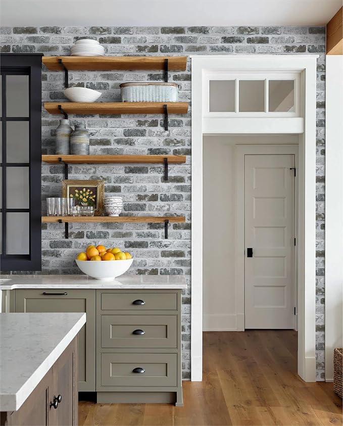 Guvana Grey Brick Wallpaper Peel and Stick Wallpaper 3D Vintage Brick Contact Paper Self Adhesive 17.3"×118" Removable Faux Brick Textured Wallpaper for Kitchen Decor Vinyl Roll | 3D Vintage Brick Contact Paper Self Adhesive Removable Faux Brick Textur... - Image 2