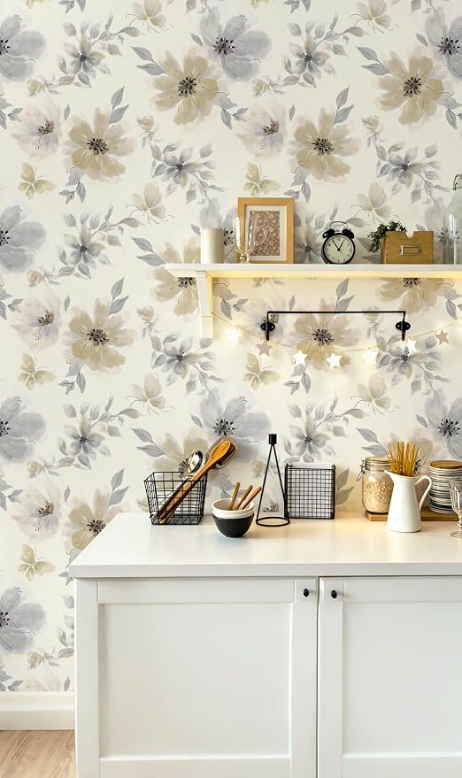Floral Peel and Stick Wallpaper Vintage Wall Paper Neutral 17.3"×118" | Flower Contact Paper Beige Boho Wallpaper Slef Adhesive Removable Wall Paper Vinyl Waterproof for Living Room Bathroom - Image 7