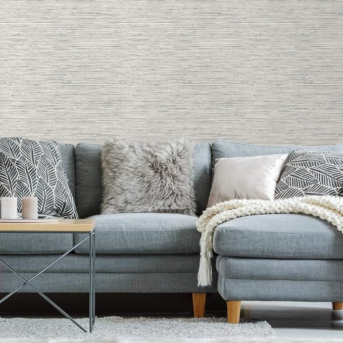 RoomMates RMK11078WP Light Gray Faux Grasscloth Non-Textured Peel and Stick Wallpaper - Image 2