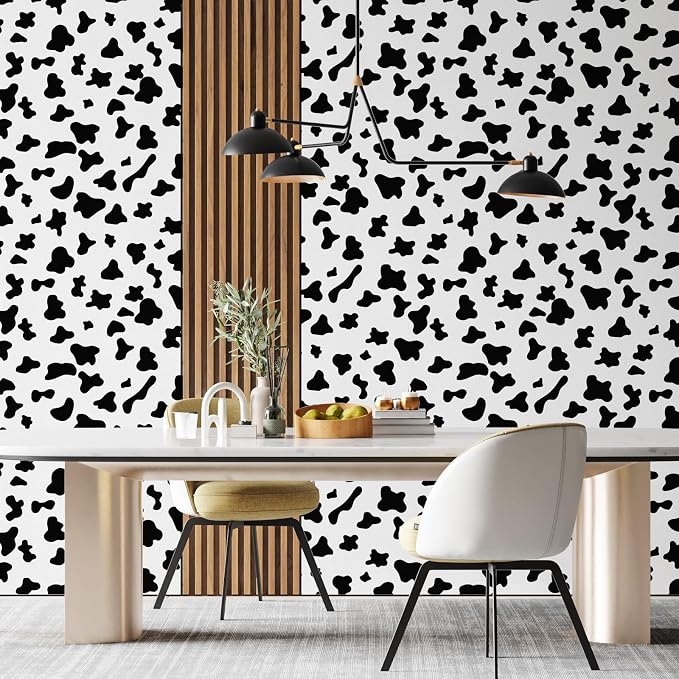 Black and White Spots Contact Paper Cow Printed Peel and Stick Wallpaper Self-Adhesive Cute Removable Wall Paper Vinyl White Black Decals for Walls Bedroom Living Room Nurseryls 17.3”x80” - Image 4