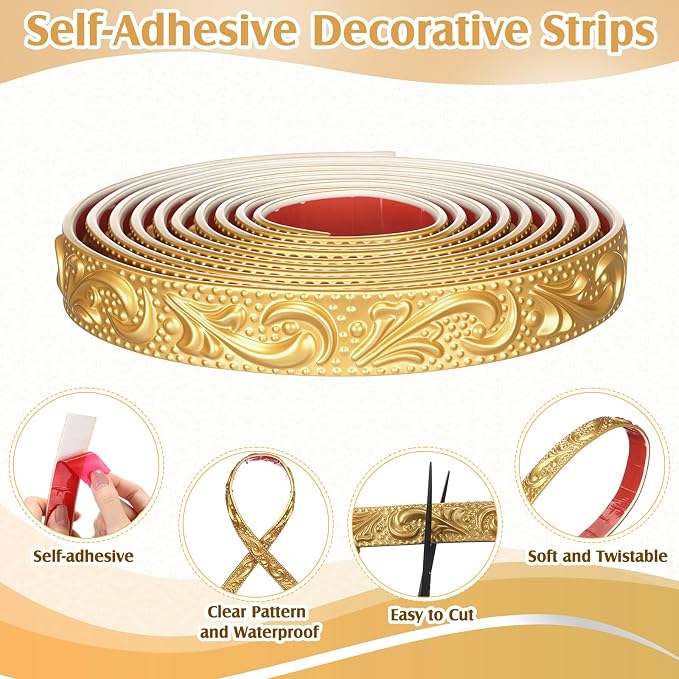 Champagne Gold Peel and Stick Crown Molding Trim, 13.1 ft X 1.2" - Image 4