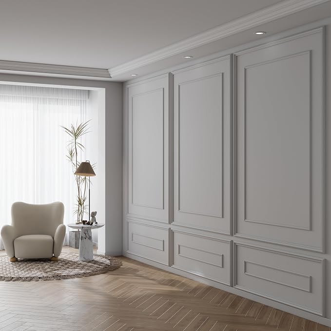 Pangda 3 Set Peel and Stick Wall Molding Kit Panel, 48x70in | Premade, Wainscoting Accent Panel, Wall Moulding Kit, 3D, for Interior and Outer Layer, Ready to Assemble, Accent Molding - Image 3
