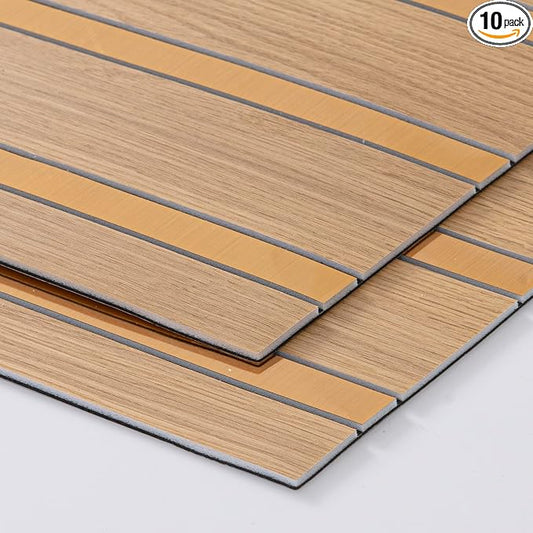 Haimin 3D Wall Panels Wood Grain Slat, 10Pcs 23.6"x11.6" Peel and Stick Self-Adhesive Textured Paneling, Easy DIY Light Luxury Decor for Bedroom Living Room Home (Light Oak with Gold) by HaiminHomeDecorWallpaper