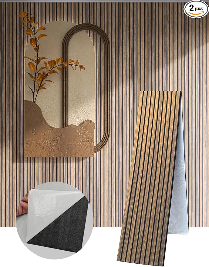 2 Packs 3D Wall Panels Peel and Stick | Wall Panels for Interior Wall Decor | Self Adhesive Sound Absorbing Planks | Acoustic Wood Slat Wall Panels | 94.48 * 11.80in | 0.35" Depth | Dark Walnut by ARTSLATSLatisakindofart