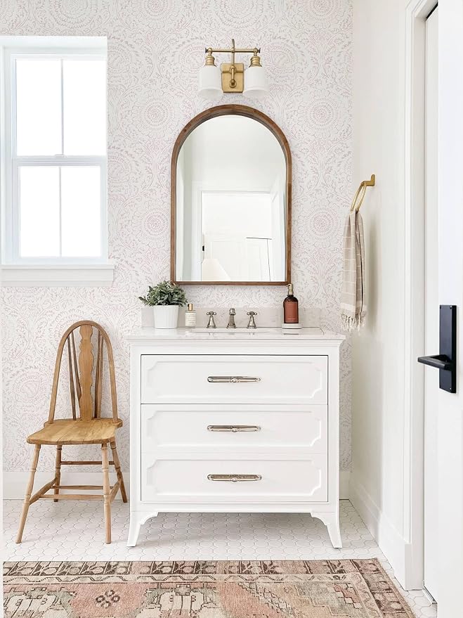 Ismoon Pink Wallpaper Peel and Stick Boho Floral Contact Paper 17.3x196in | Renter Friendly Wall Paper Textured Self Adhesive Removable Wallpaper for Bedroom Kitchen Thicken Vinyl Waterproof - Image 3
