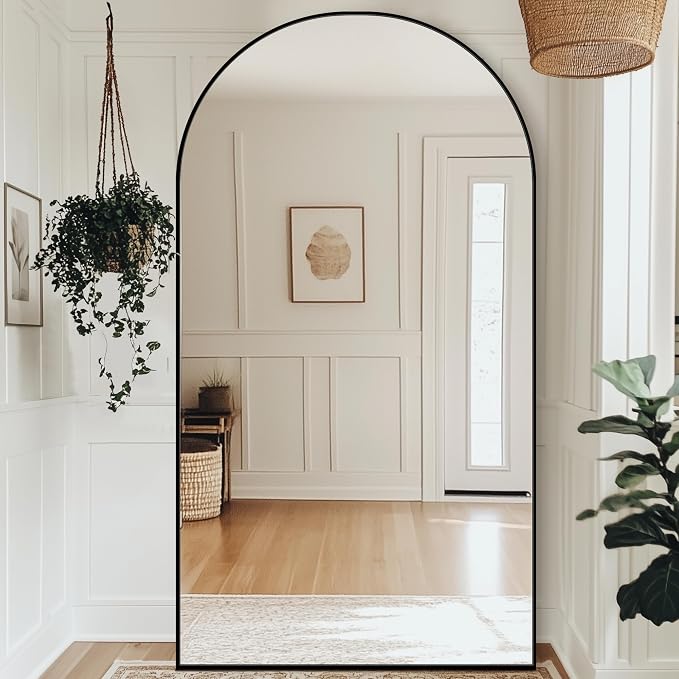 Antok Full Length Mirror, 82"x44" Floor Mirror with Stand, Black, Arched by AntokMirror