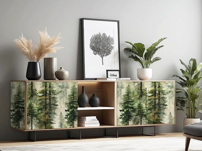 HAOKHOME Forest Wallpaper Peel and Stick Tree Green Woodland 17.3in x32.8ft | Stickly Mural Textured Removable Wall Paper Modern Landscape Mountain Botanical Waterproof for Bathroom Bedroom Contact Paper - Image 5