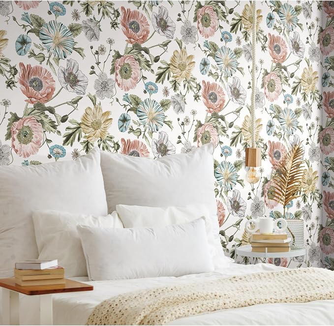 RoomMates Vintage Poppy Pink Peel & Stick Wallpaper - Image 2