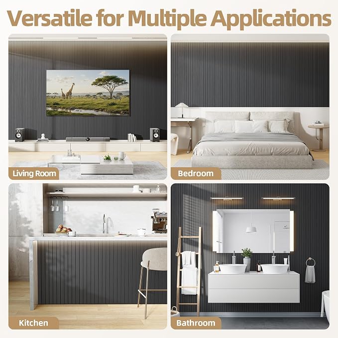 Peel and Stick Wood Slat Wall Panels 3D PVC Faux Black Wood Grain Wallpaper | 15.75"x118" Soundproof Wall Panels with Self Adhesive, Wall Coverning for Accent Walls Ceiling Bedroom Bathroom Kitchen Decor - Image 6