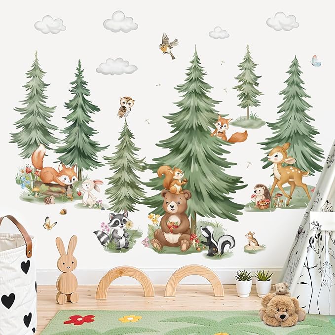 decalmile Mountain Pine Tree Forest Animals Bear Wall Decals Stickers (XL) - Image 3