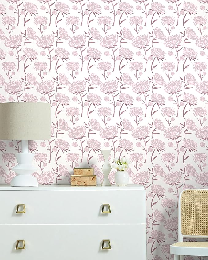 Hopepak Peel and Stick Wallpaper Floral Contact Paper Pink Wall Paper Modern Self Adhesive Removable Vinyl Wallpaper for Bedroom 17.3"x118" - Image 5