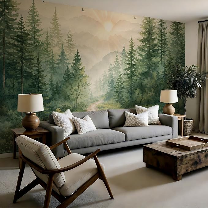 Pine Forest Wall Murals Peel and Stick Canvas Wallpaper | Large Removable Woodland Mural for Living Room Bedroom Office Home Decor and Accent Walls in Multiple Standard Sizes - Image 3
