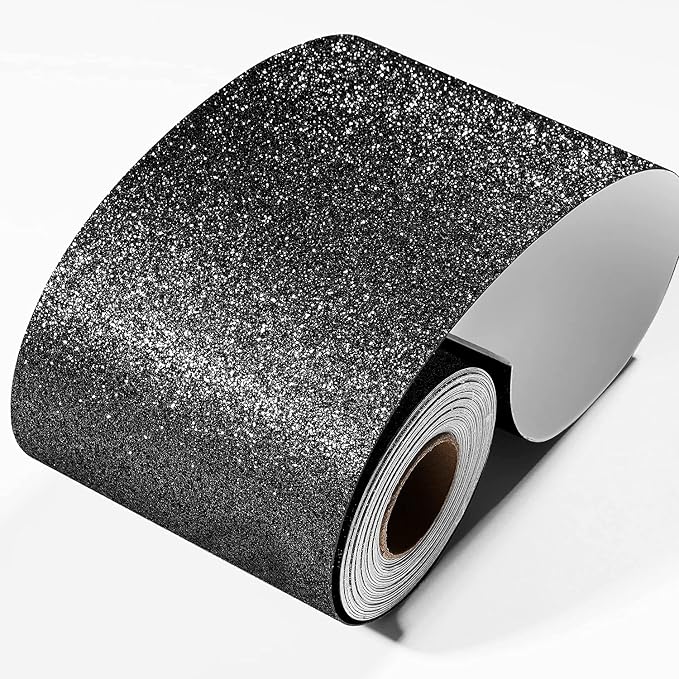 FunStick Black Wallpaper Border Peel and Stick Wall Borders Self Adhesive Fabric Glitter Wallpaper Decorative Removable Sparkle Black Contact Paper Border for Bedroom Walls Bulletin Board 3.9"x200" - Image 9