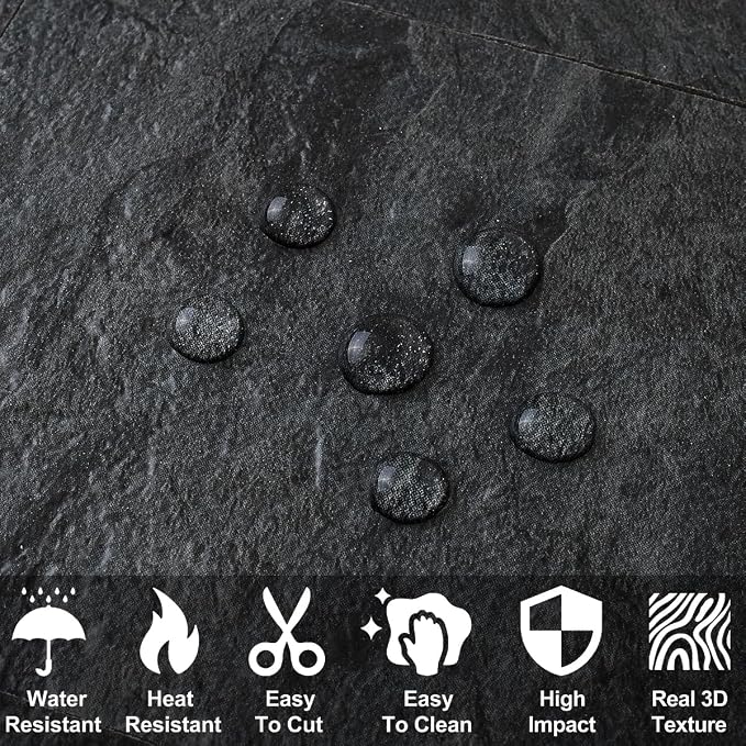 AULIGET 3" x 6" Peel and Stick Backsplash Wall Tiles, PVC Faux Stone Stick on Tiles for Backsplash Kitchen (4, Black Slate) - Image 3