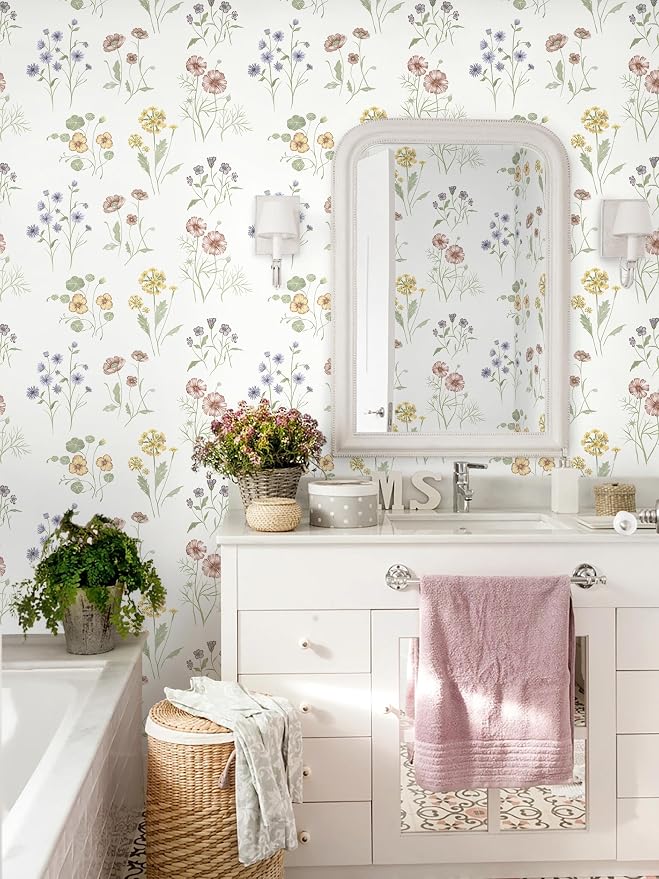 Dimoon 17.3''x78.7'' Floral Peel and Stick Wallpaper Boho Vintage Botanical Farmhouse Renter Friendly Contact Paper Bathroom Kitchen Village Country Cottage Small Floral Wallpaper Waterproof Vinyl - Image 8