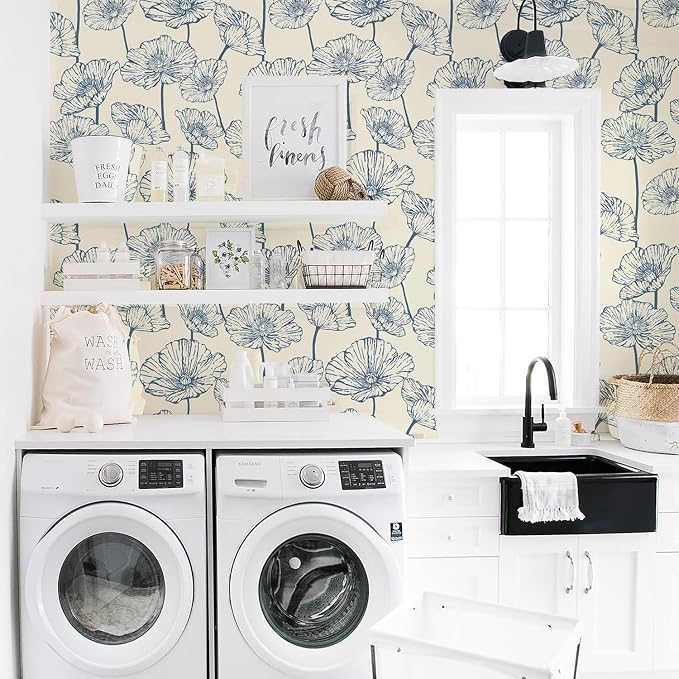 Orainege Peel and Stick Wallpaper Blue and Beige Wallpaper | 17.3inx196.8in Floral Contact Paper Self Adhesive Wall Paper Boho Removable for Bedroom Living Room Decor - Image 7