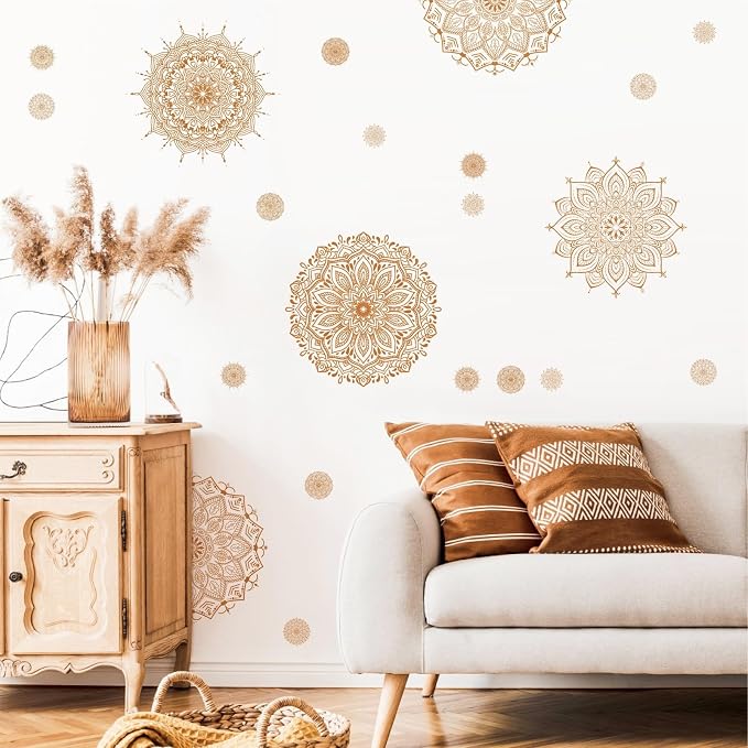 Brown Mandala Wall Sticker Mandala Decals for Window Boho Modern Art Mural | Headboard vinyl decoration, lotus peel and stick, removable, self adhesive, for bedroom living room yoga room home gym decor - Image 3