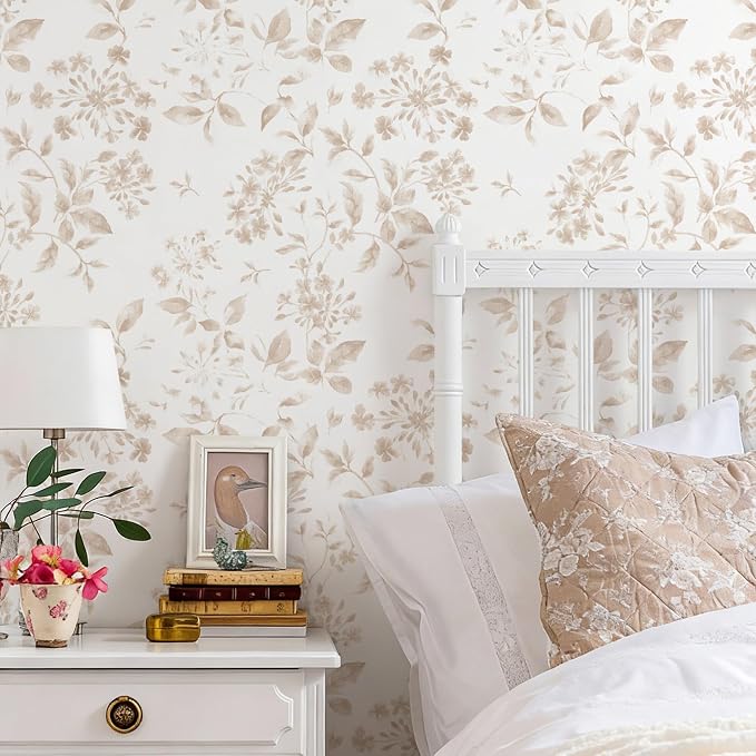 Vintage Floral Peel and Stick Wallpaper 17.32"x 118.11" Neutral Toile Removable Self Adhesive Wallpaper for Bathroom Bedroom (Timeless Blossom, 17.32"x 118.11") - Image 2