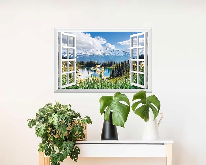 FLFK Fake Window Wall Sticker - Spring Faux Window Wall Mural for Wall Decor, Stick and Peel Wall Decals,24"x16" - Image 4