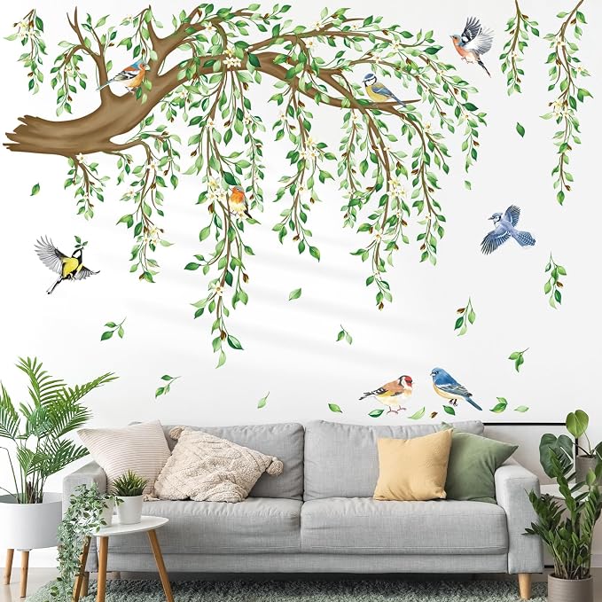 decalmile Tree Branch Hanging Vine Green Leaf Wall Decals Stickers (XL) - Image 2