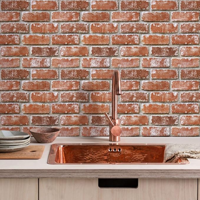 3D Faux Brick Wall Panels Peel and Stick, Designed for Quick DIY | Old Orange, 10 Pcs 11.8" x 11.8", Small Brick-Look, Ultra-Light PVC Fake Brick Covering for Wall Renovation, Cover 9.7 sq ft - Image 9