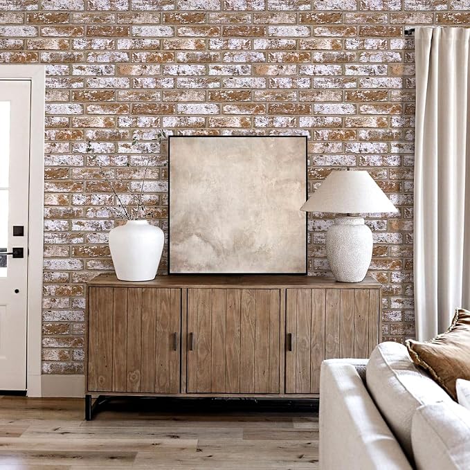 Commomy Faux Brick 3D Wall Panels - Not Real Brick 12 pcs of 22.8" x 11.8" | 22.8" x 11.8" Peel and Stick Tile Whitewash Brick Textured for Kitchen,Bedroom,Living Room（Covers 22.48 sq.ft） - Image 7