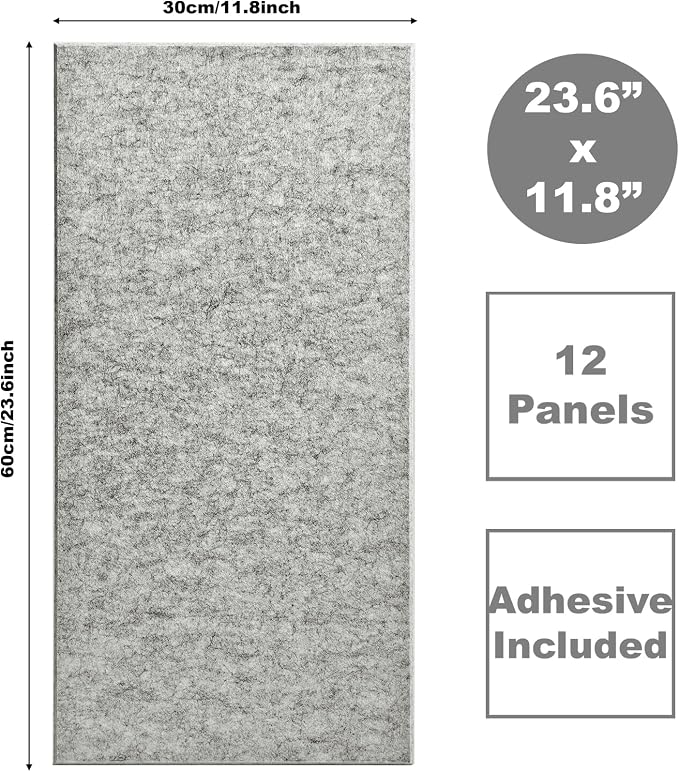Acoustic Panels 12-Pack Soundproof Wall Panels 24"X12"X0.35" Sound Panels High Density Sound Dampening Panels - Gray Marble - Image 2