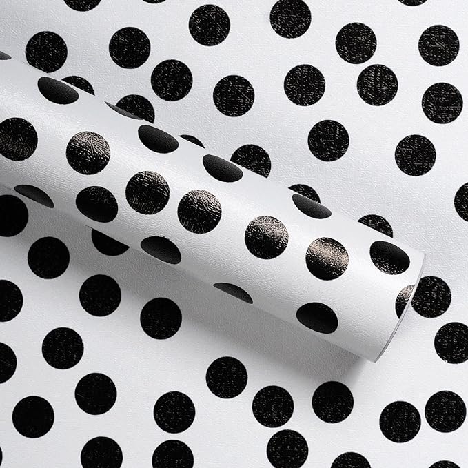 17.3”x120” Black and White Polka-Dot Wallpaper Self-Adhesive Contact Paper Moire Dot Peel and Stick Decorative Wallpaper Spots Contact Paper for Walls Bedroom Living Room Nurseryls by Qianglive