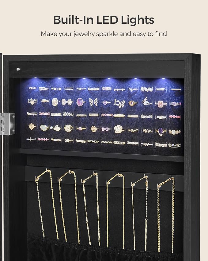 SONGMICS Mirror Jewelry Cabinet Armoire, Wall or Door Mounted, Lockable - Image 5