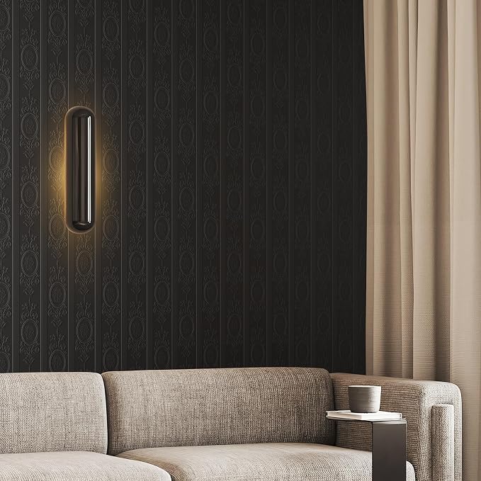 JiffDiff Black 3D Embossed Textured Peel Stick Wallpaper 17.3"x800" | Removable Renter Friendly Contact Paper, Waterproof Self Adhesive Wallpaper for Bedroom, Bathroom, Decor,96 sq. - Image 2