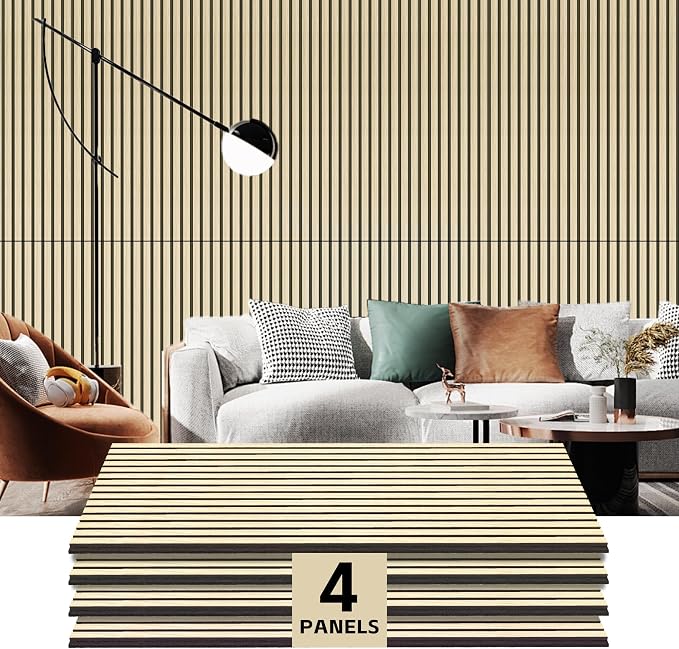 RITOLLO 4 Pack Wood Panels for Wall, Wood Slat Acoustic Panels for Wall, Soundproof Panels, 3D Fluted Panels for Interior Wall Decor 47.2 x 23.6(4 PCS) -Oak by Ritollo