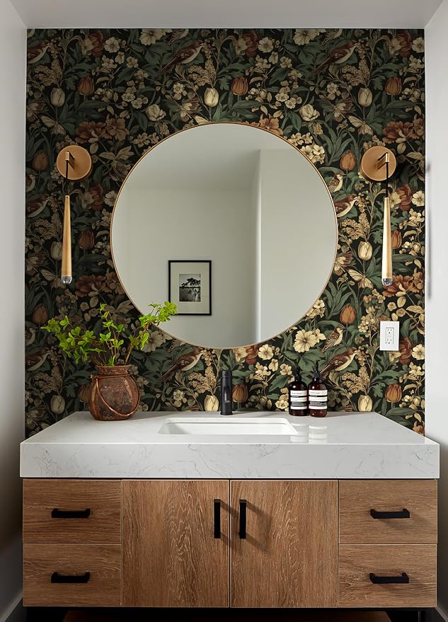Erfoni Retro Floral and Bird Contact Paper Vintage Peel and Stick Wallpaper | 17.3" x197" Bedroom Decorative Self Adhesive Wallpaper Boho Floral Leaf Removable Wallpaper for Accent Wall Covering - Image 6