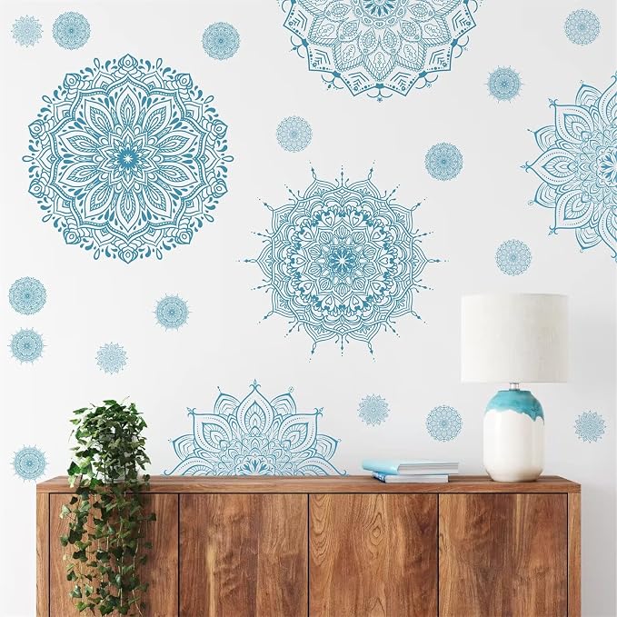 Blue Mandala Wall Stickers Mandala Decals for Window Modern Wall Art Mural | Headboard vinyl decoration, lotus peel and stick, removable, self adhesive, for bedroom living room yoga room home gym decor - Image 3