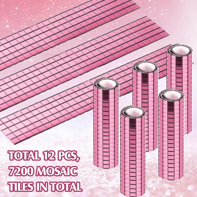 7200 Pieces Pink Disco Mirror Tile Self-Adhesive Mirrors Mosaic Tile - Image 4