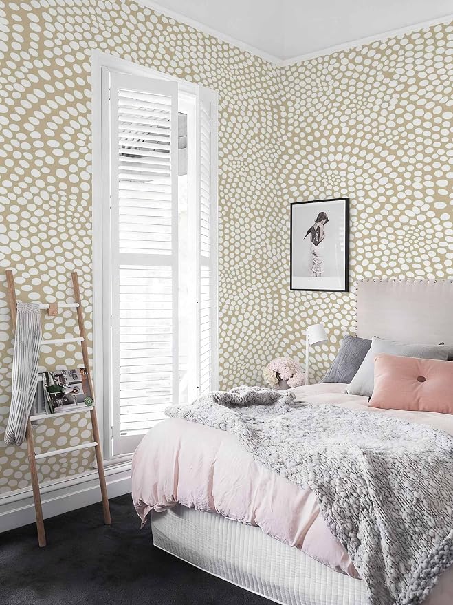 Moire Dots,Modern Dotted Wallpaper, Bohemian Contact,Modern Dotted Neutral (Beige & White) Peel and Stick Wallpaper for Home Decor | 17.7" x 118", Self-Adhesive, Waterproof Vinyl - Image 4