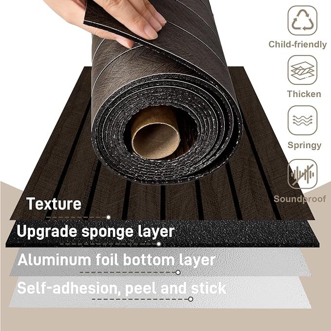 Rugreat 3D Wood Wall Panels Faux Wood Wallpaper Peel and Stick 15.7W 118L | Dark Brown Faux Walnut Wall Panels Soundproof Flexible Wood Slats Contact paper Self Adhesive Wallpaper for Accent Walls - Image 2