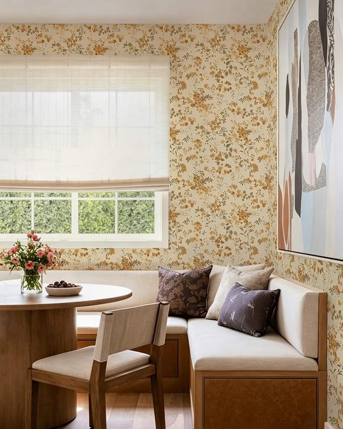 Dimoon Boho Peel and Stick Wallpaper Brown Floral Contact Paper 17.3x197in |Neutral Botanical Flower Leaf Renter Friendly Removable Self Adhesive Stick on Wall Paper Decor for Bathroom Bedroom Vinyl - Image 4