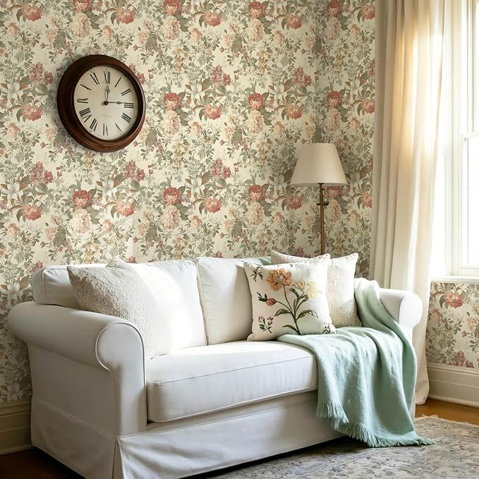Floral Wallpaper Vintage Peel and Stick Wallpaper for Bathroom 78.7"×17.3" Cream Floral Wall Paper Peony French Country Contact Paper for Nursery Kitchen Self-Adhesive Vinyl Waterproof - Image 6