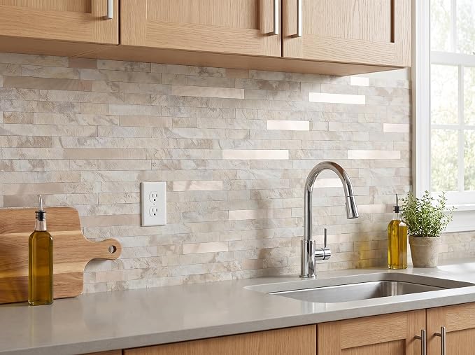 Yipscazo 2026 New Upgrade Peel and Stick Backsplash Wall Tile, PVC Kitchen Backsplash, Stick on Tiles for Backsplash Kitchen (20 Sheets, Sandy Rocks + Rose Gold) by Yipscazo