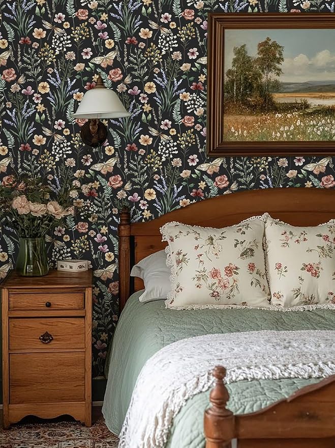 Orainege Vintage Floral Wallpaper Peel and Stick Wallpaper Boho Removable | 16.9in x 393.7in Floral Contact Paper Self Adhesive Wall Paper for Bedroom Cabinets Decor - Image 2