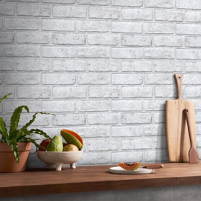 3D Peel and Stick Faux Brick Wall Panels 11.8" x 11.8" 10-Pack | Grey Spot Whitewash, Small Brick-Look Textured Sticker, Thin PVC Self Adhesive Wall Tiles for Interior Decor, Cover 9.7 sq ft - Image 2