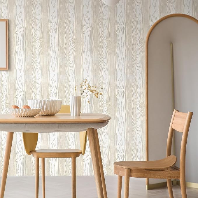 White and Gold Wood Contact Paper 17.3"x400" Peel and Stick Wallpaper | Rustic Wooden Removable Self-Adhesive Wallpaper Wood Grain Contact Paper for Countertops Cabinets - Image 5