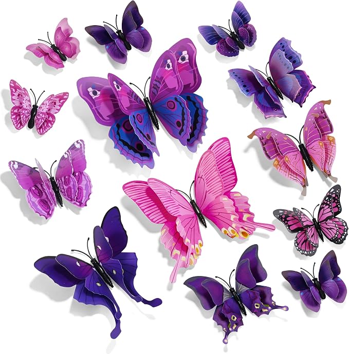SAOROPEB 3D Butterfly Wall Decor, 72 Pcs Purple Butterfly Decorations | Double Layer for Party Decorations Locker Decor Refrigerator Decal, Reusable by SAOROPEB