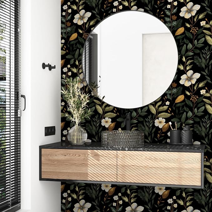 Laatse Dark Green Floral Leaf Vintage Wallpaper Peel and Stick 17.5''x118'' | Self Adhesive/Removable/Waterproof/Thick Vinyl Contact Paper for Bathroom Bedroom Shelf Cabinet Drawer,Prepasted,Easy Peel - Image 5