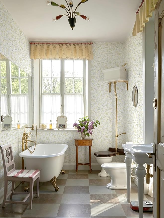 Peel and Stick Wallpaper for Nursery Yellow Cherry Blossom Waterproof | 197"×17.3" Yellow Floral Watercolor Wallpaper Gentle Accent Wall Decor with Grid Lines for Bedroom Vinyl Self-adhesive - Image 7