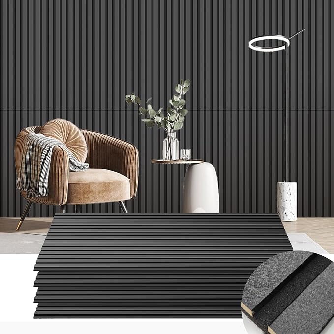 4 Pack Wood Panels for Wall, 47.2"×23.6" Wood Slat Acoustic Panels for Wall, Soundproof Panels, 3D Fluted Panels for Interior Decor (Black) by Ritollo
