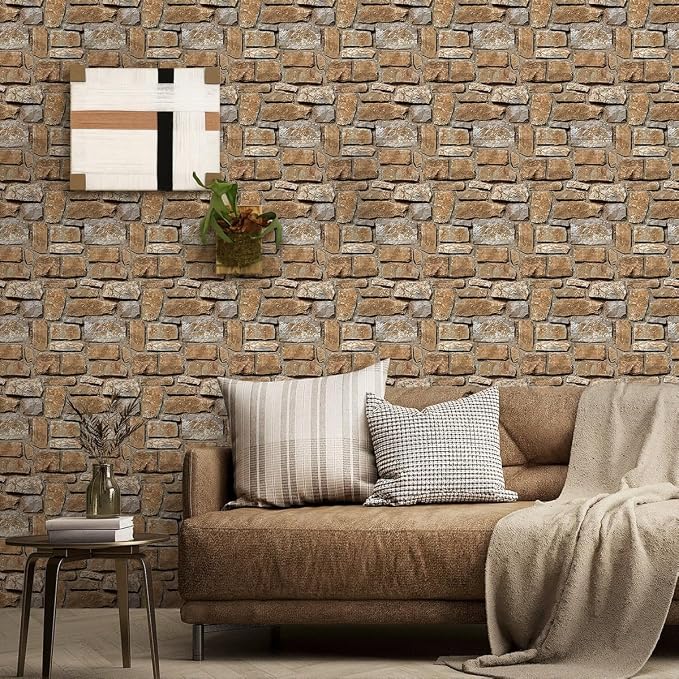 COMSTICKC 3D Peel and Stick Faux Stone Wall Panels for Quick DIY Wall Decor | Brown, 10 Pcs 11.8" x 11.8", Not Real Stone, Lightweight Thin PVC Decorative Tiles Wall Sticker Wallpaper, Cover 9.7 sq ft - Image 2